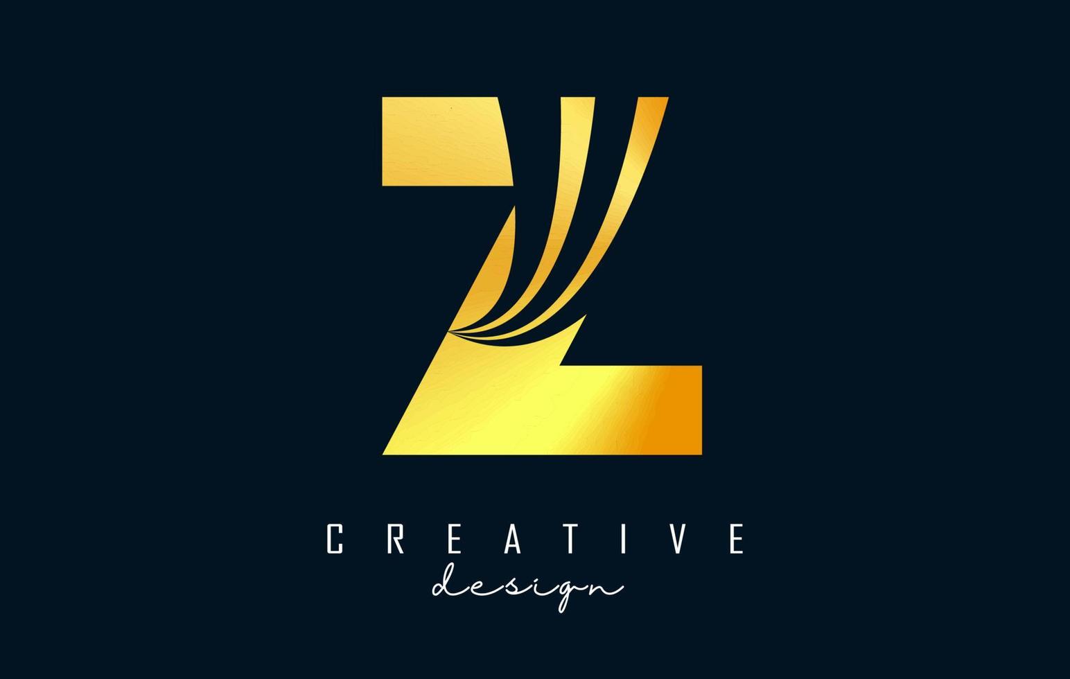 Creative golden letter Z logo with leading lines and road concept design. Letter Z with geometric design. vector