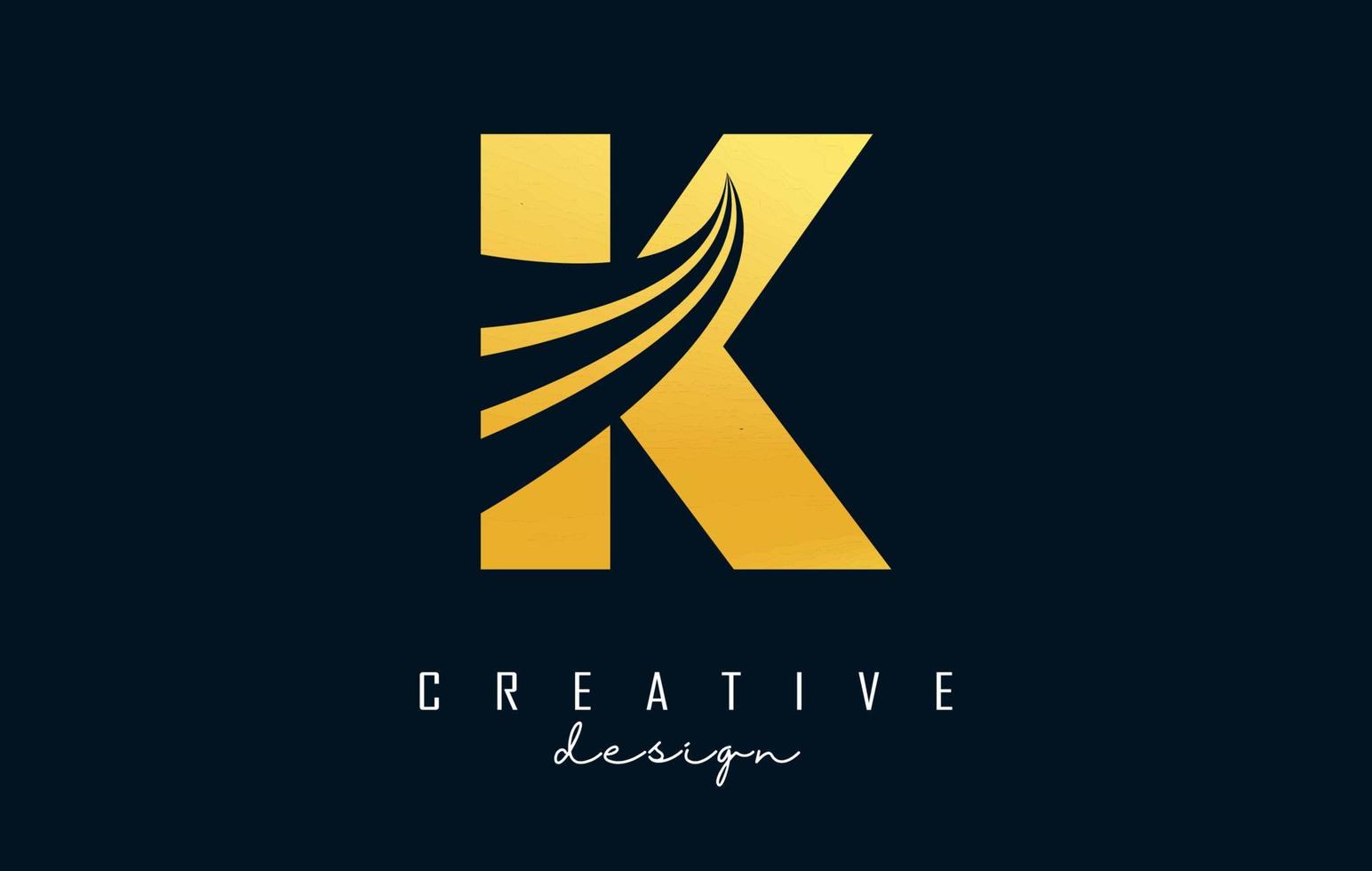 Creative golden letter K logo with leading lines and road concept design. Letter K with geometric design. vector