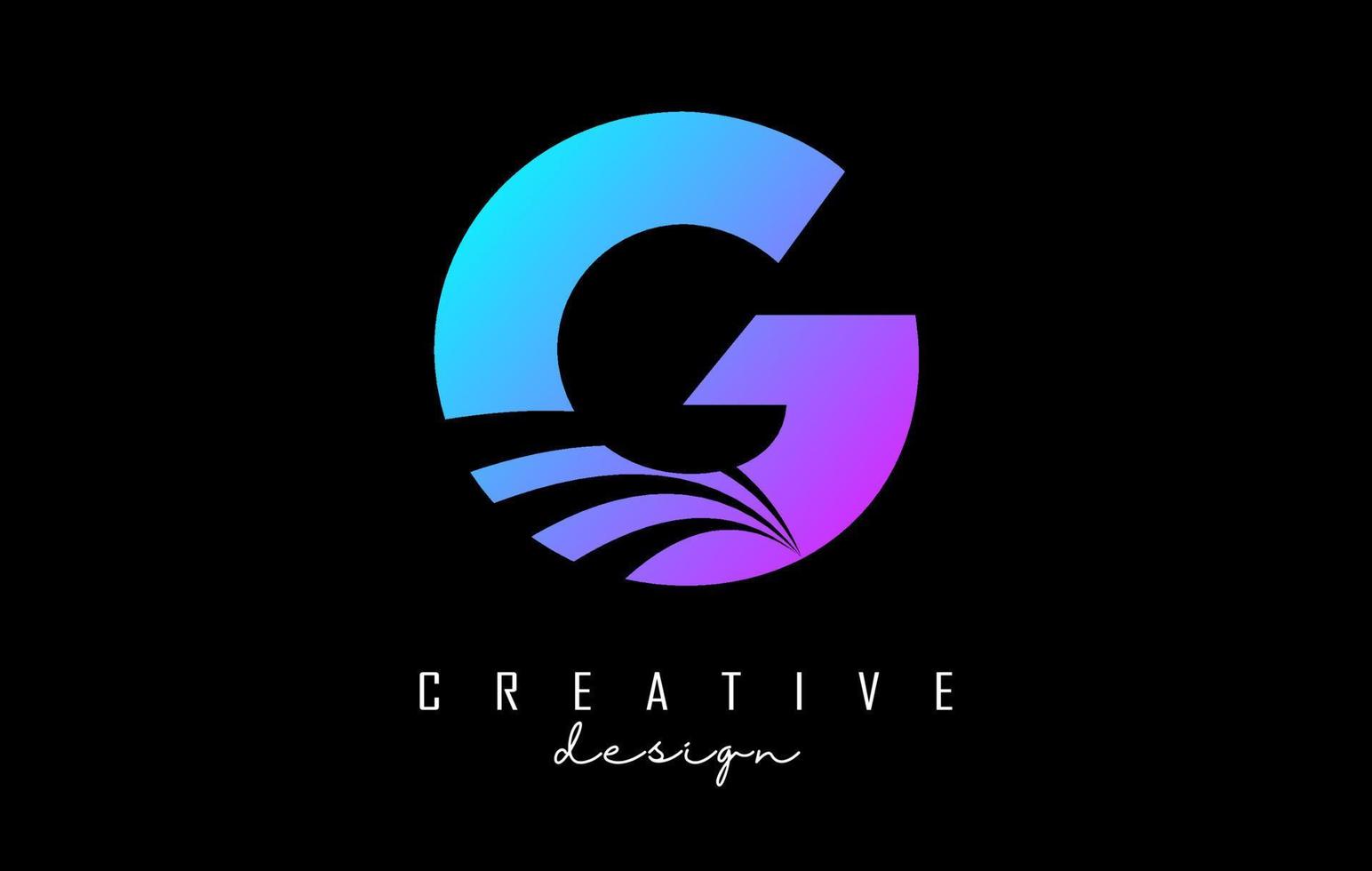 Colorful letter G logo with leading lines and road concept design. Letter G with geometric design. vector