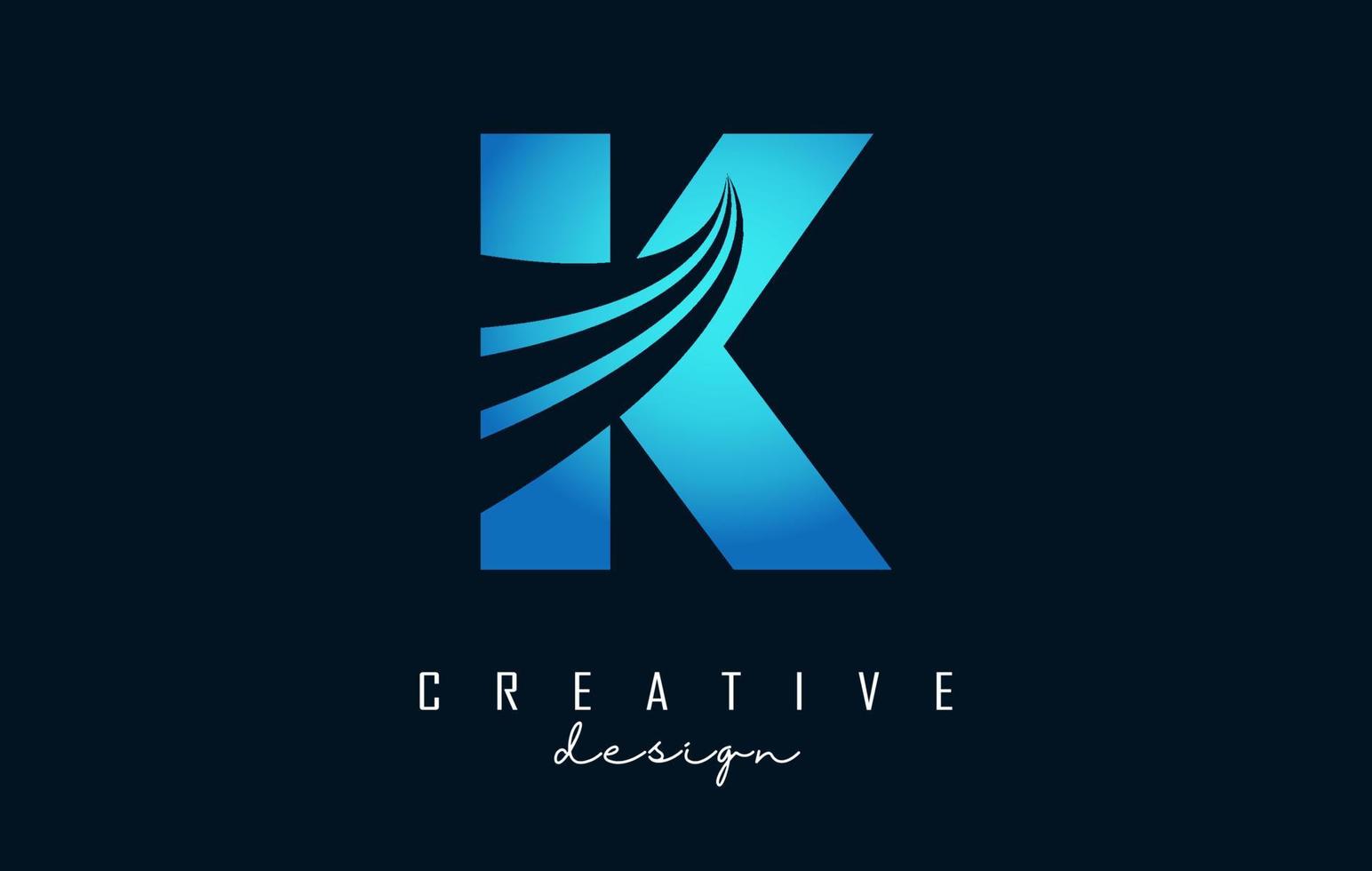 Creative letter K logo with leading lines and road concept design. Letter K with geometric design. vector