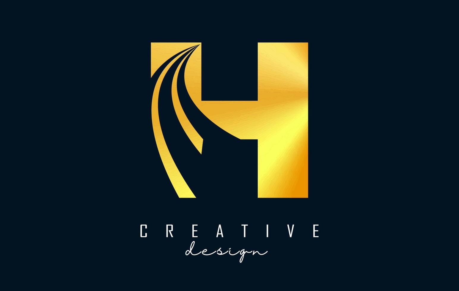 Creative golden letter H logo with leading lines and road concept design. Letter H with geometric design. vector