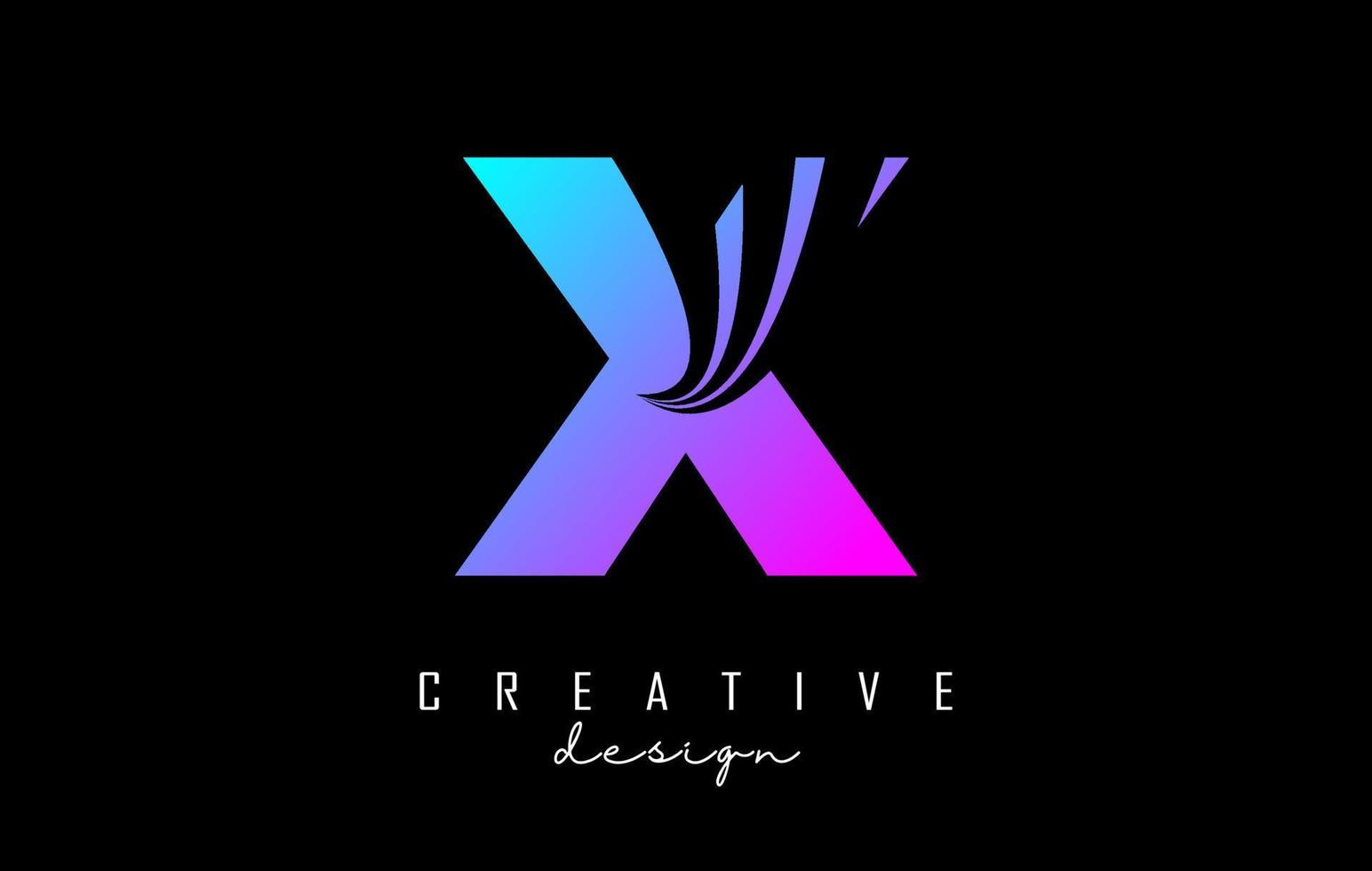 Colorful letter X logo with leading lines and road concept design. Letter X with geometric design. vector