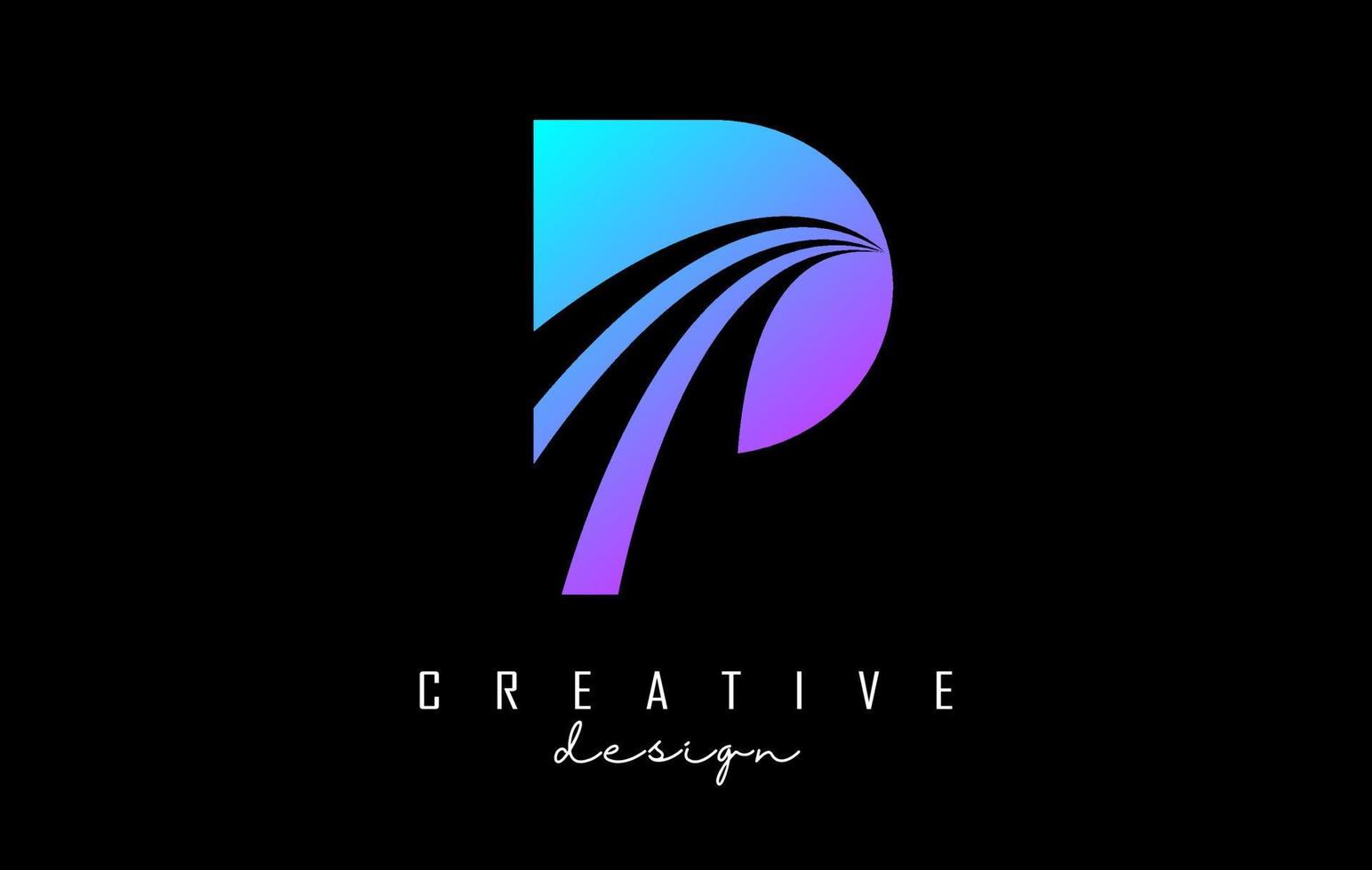 Colorful letter P logo with leading lines and road concept design. Letter P with geometric design. vector