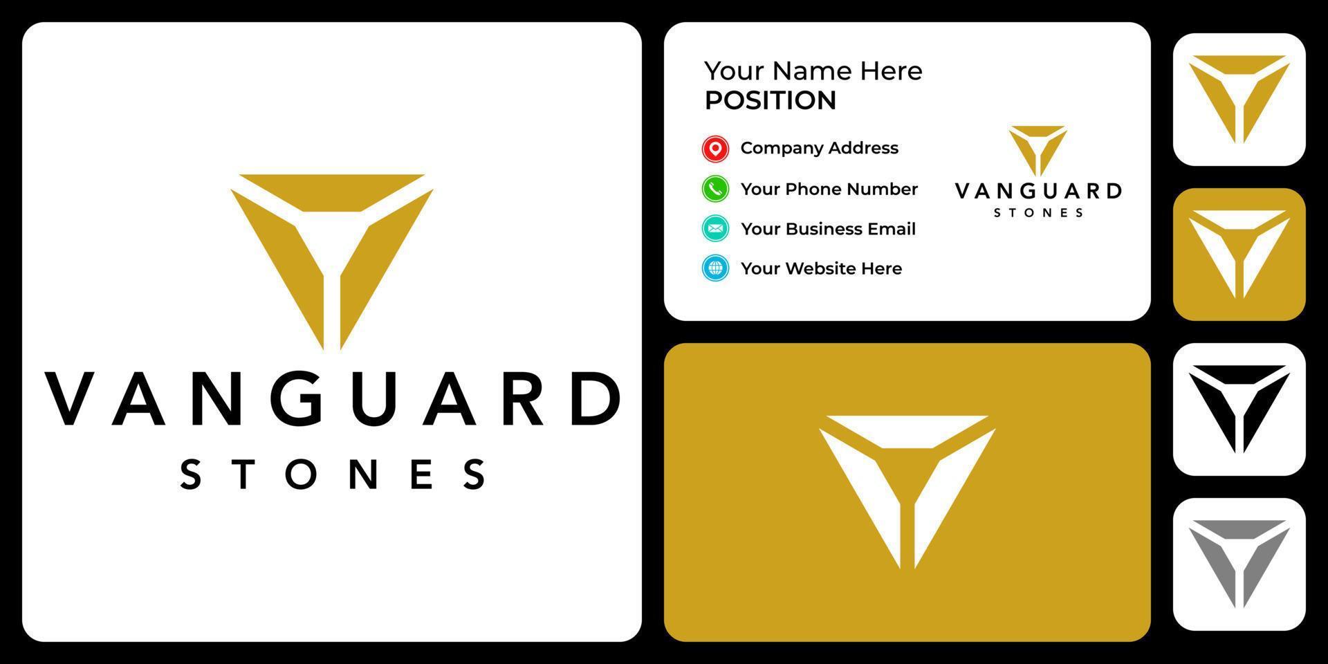 Letter V monogram stone logo design with business card template. vector