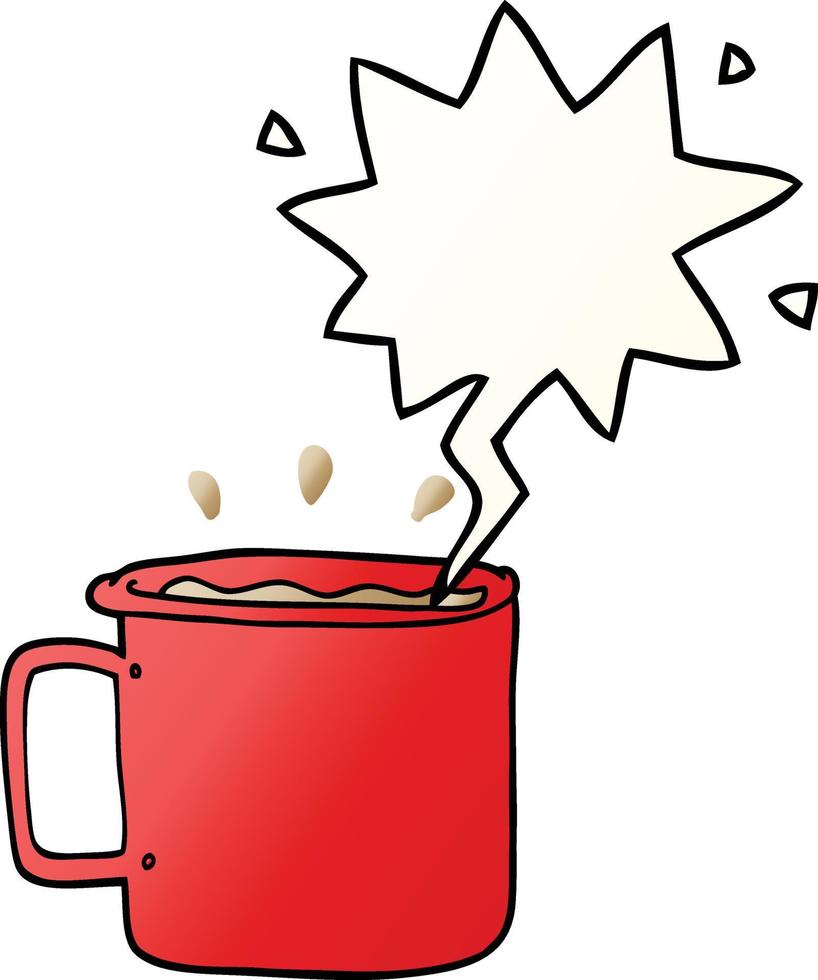 cartoon camping cup of coffee and speech bubble in smooth gradient style vector