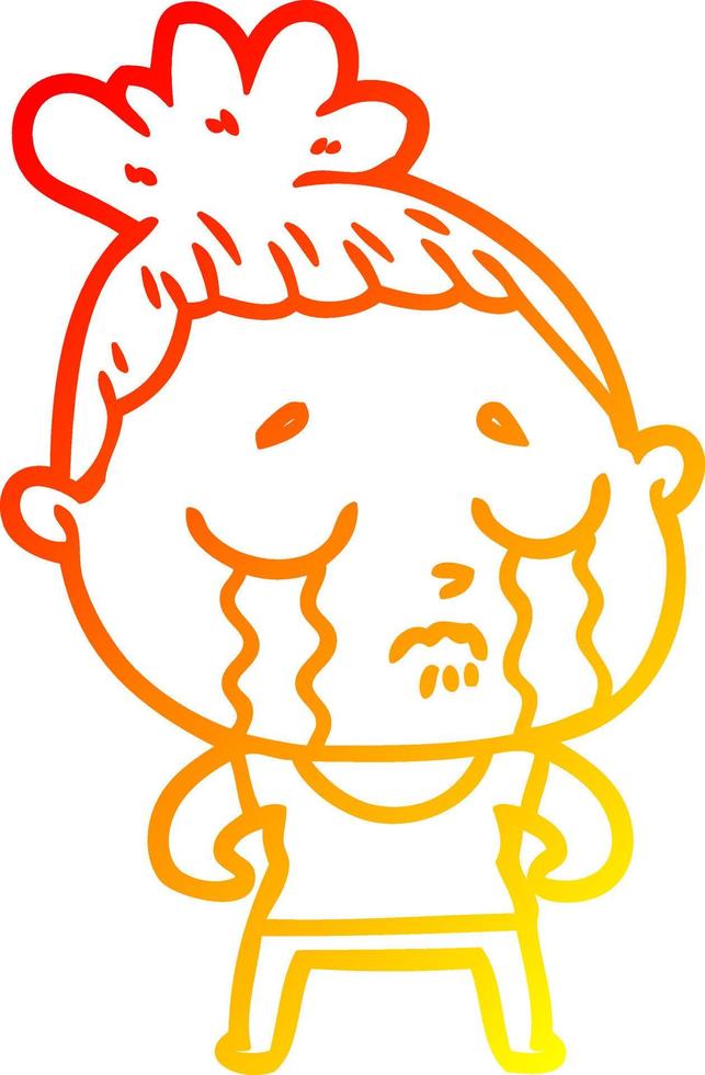 warm gradient line drawing cartoon tough woman crying vector