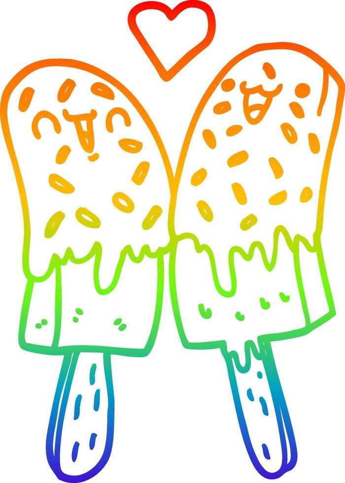 rainbow gradient line drawing cartoon ice lolly in love vector