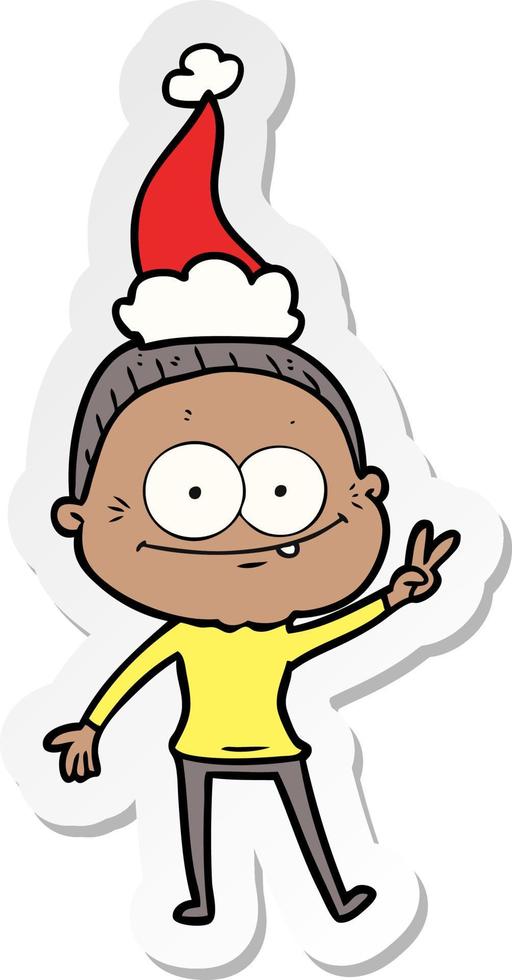 sticker cartoon of a happy old woman wearing santa hat vector