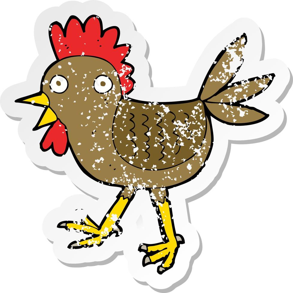 pegatina retro angustiada de un divertido pollo de dibujos animados vector