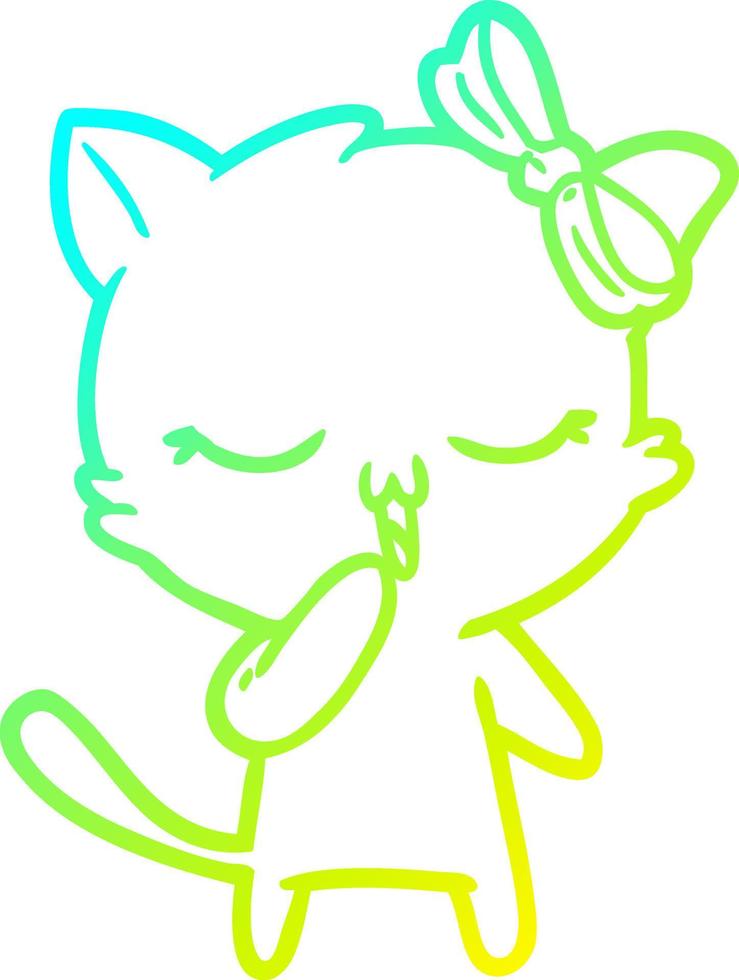 cold gradient line drawing cartoon cat with bow on head vector