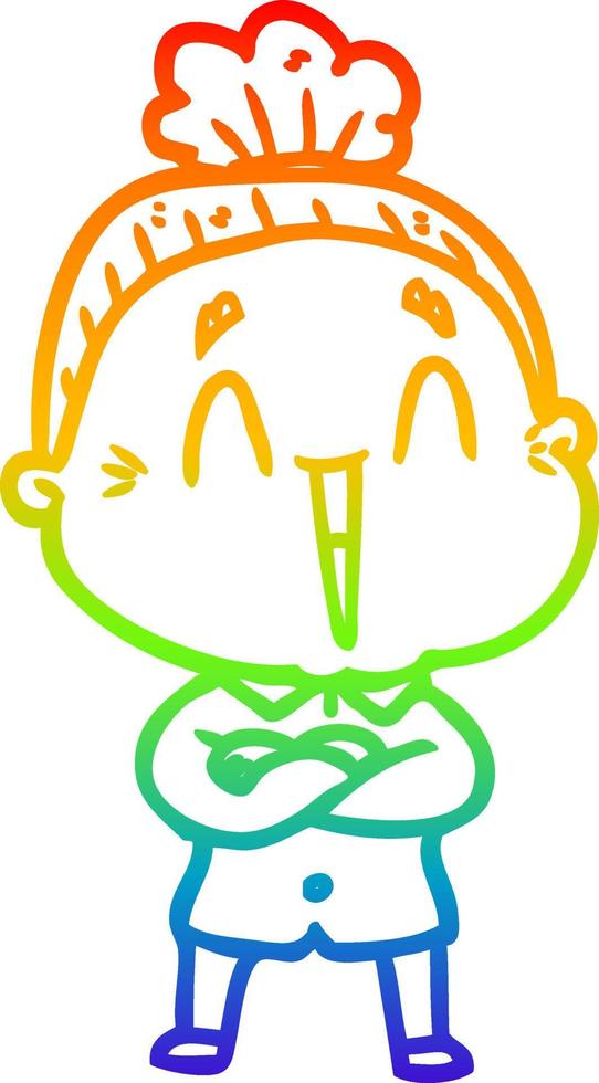 rainbow gradient line drawing cartoon happy old lady vector