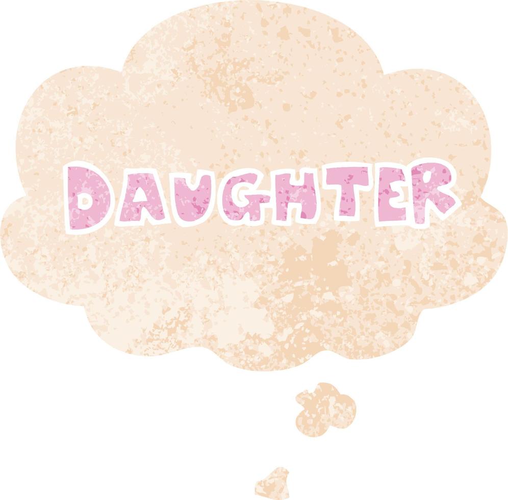 cartoon word daughter and thought bubble in retro textured style vector