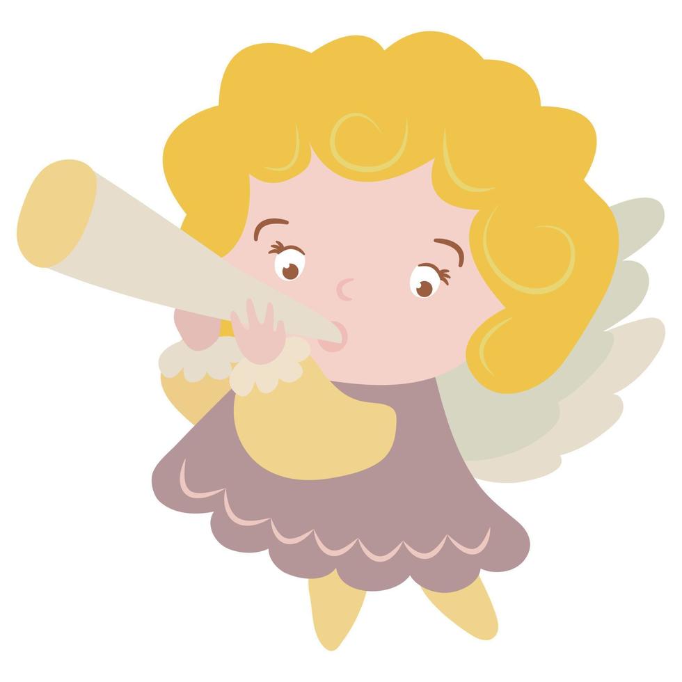 Cute drawn angel with a pout. White background, isolate. Vector illustration.