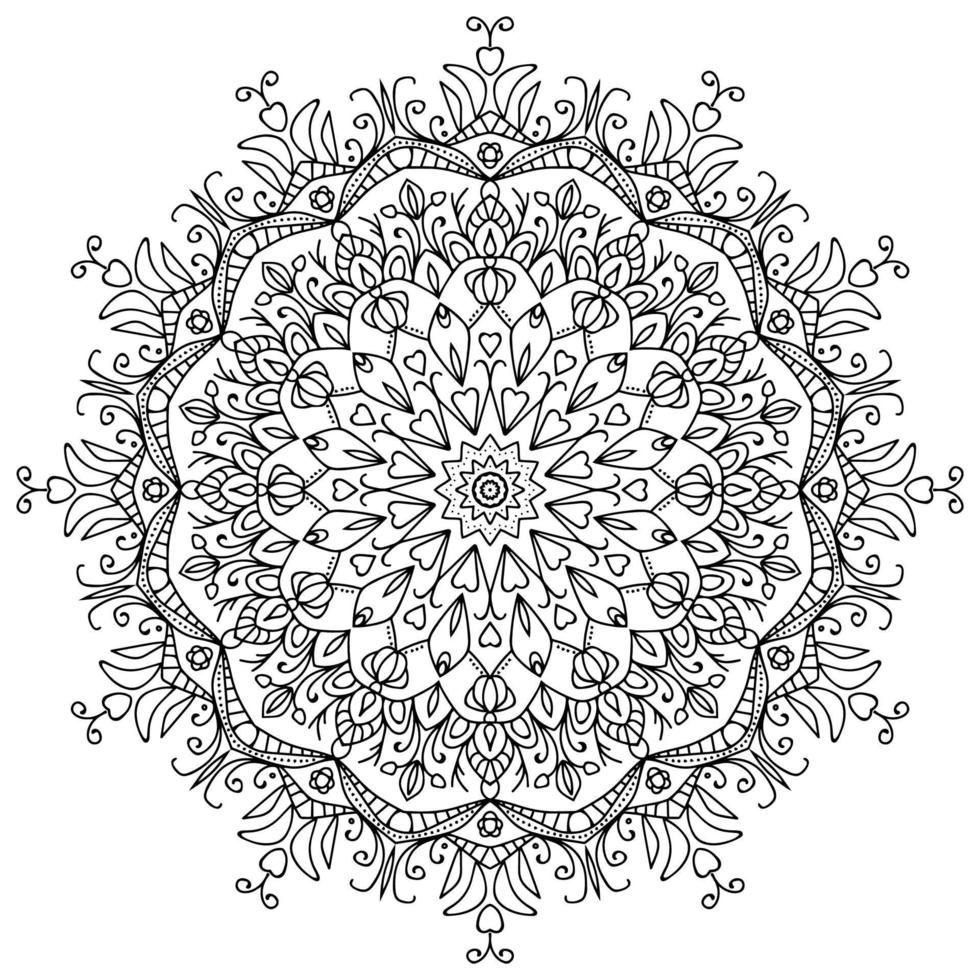 Circular pattern in form of mandala for Henna, Mehndi, tattoo, decoration. Beautiful relaxation black and white ornament. vector