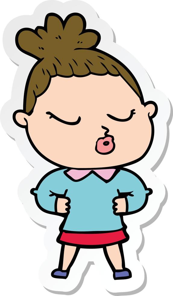 sticker of a cartoon calm woman vector