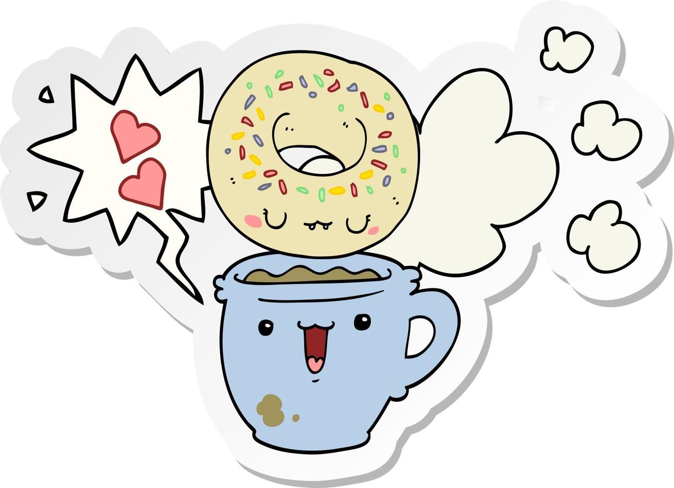 cute cartoon donut and coffee and speech bubble sticker vector