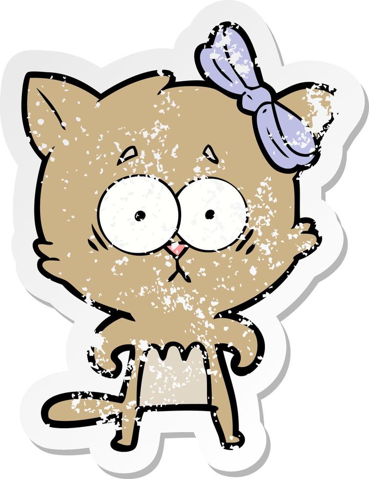 distressed sticker of a cartoon cat vector