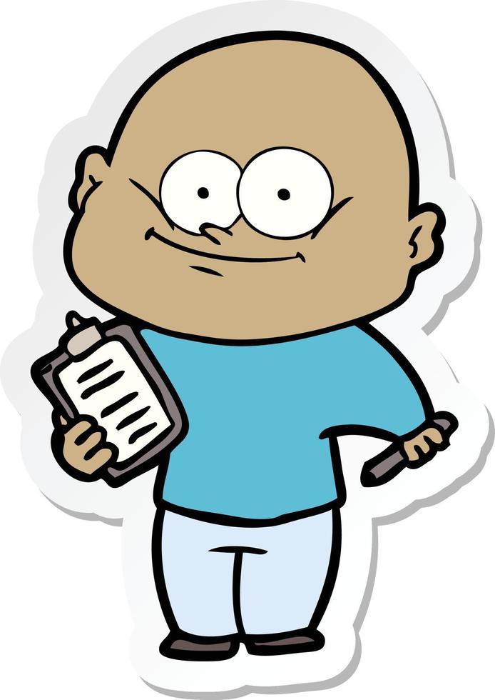 sticker of a cartoon bald man staring vector