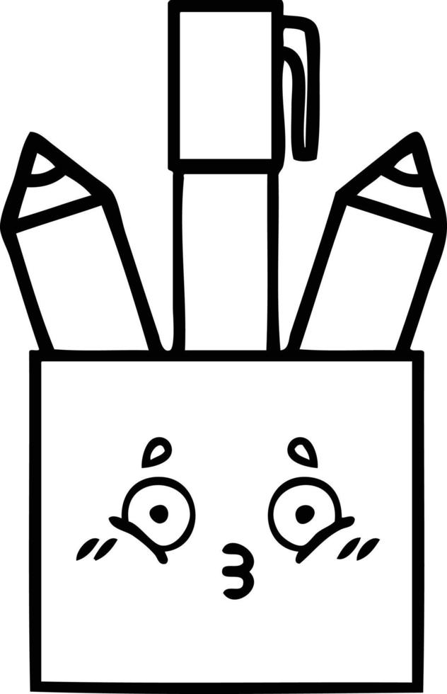 line drawing cartoon pencil pot vector