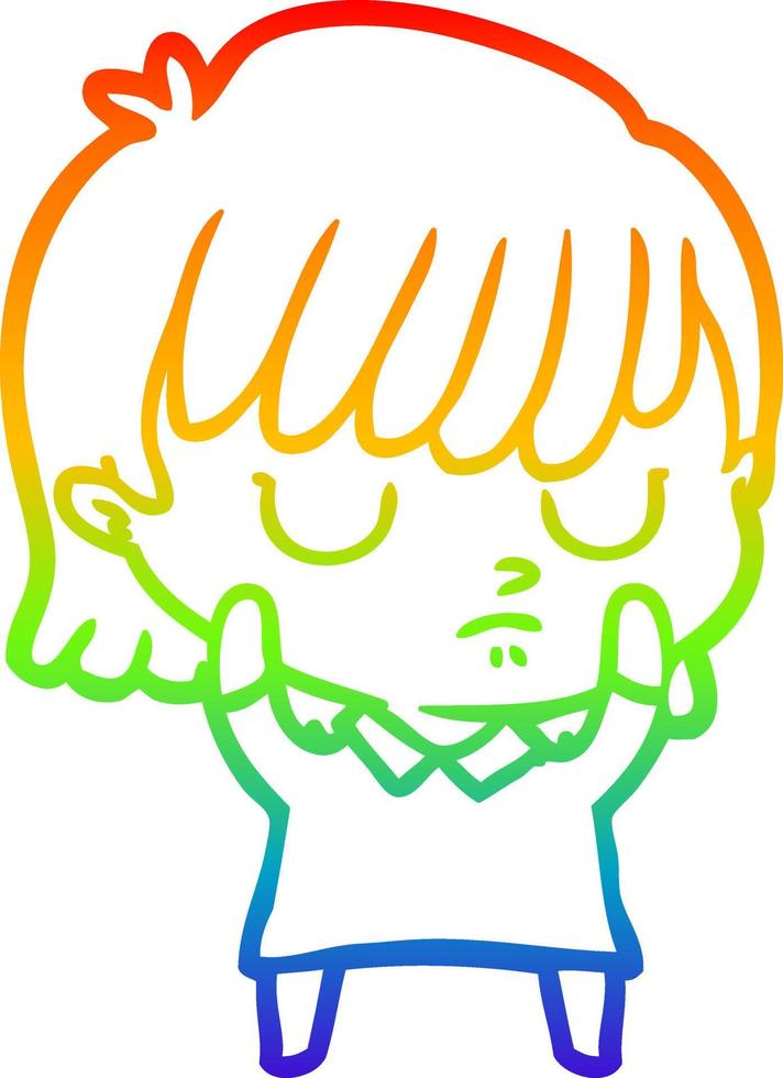 rainbow gradient line drawing cartoon woman vector