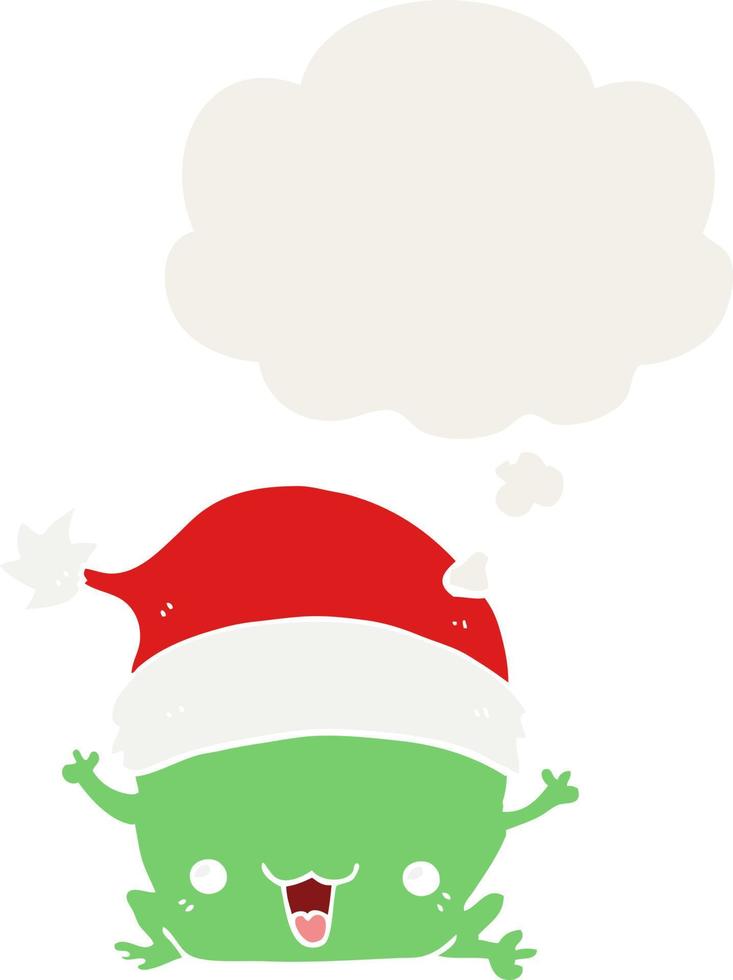 cute cartoon christmas frog and thought bubble in retro style vector