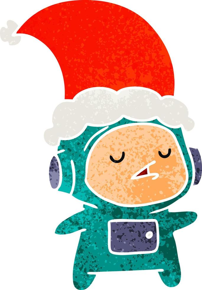 christmas retro cartoon of kawaii astronaut vector