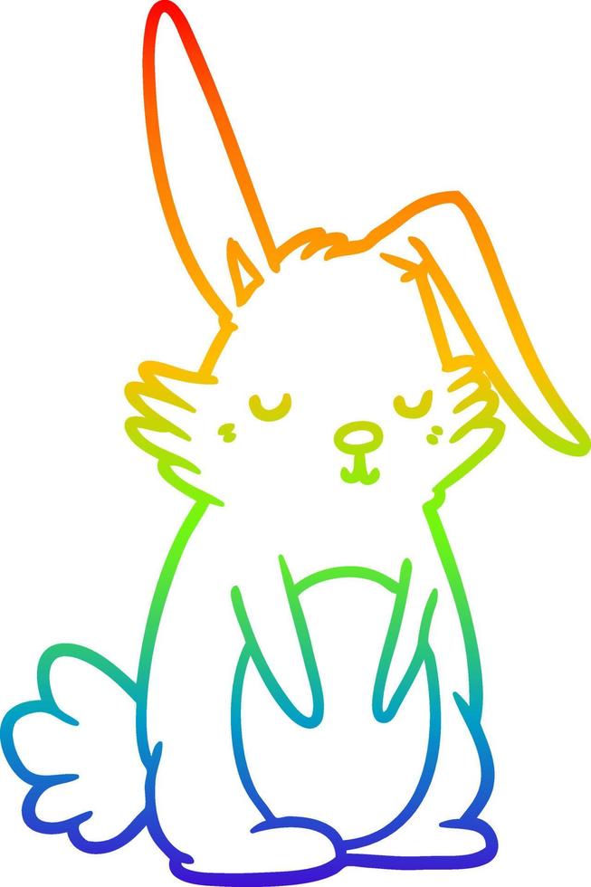 rainbow gradient line drawing cartoon sleepy rabbit vector