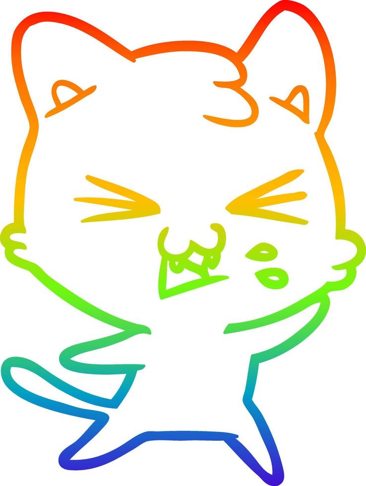 rainbow gradient line drawing cartoon cat hissing vector