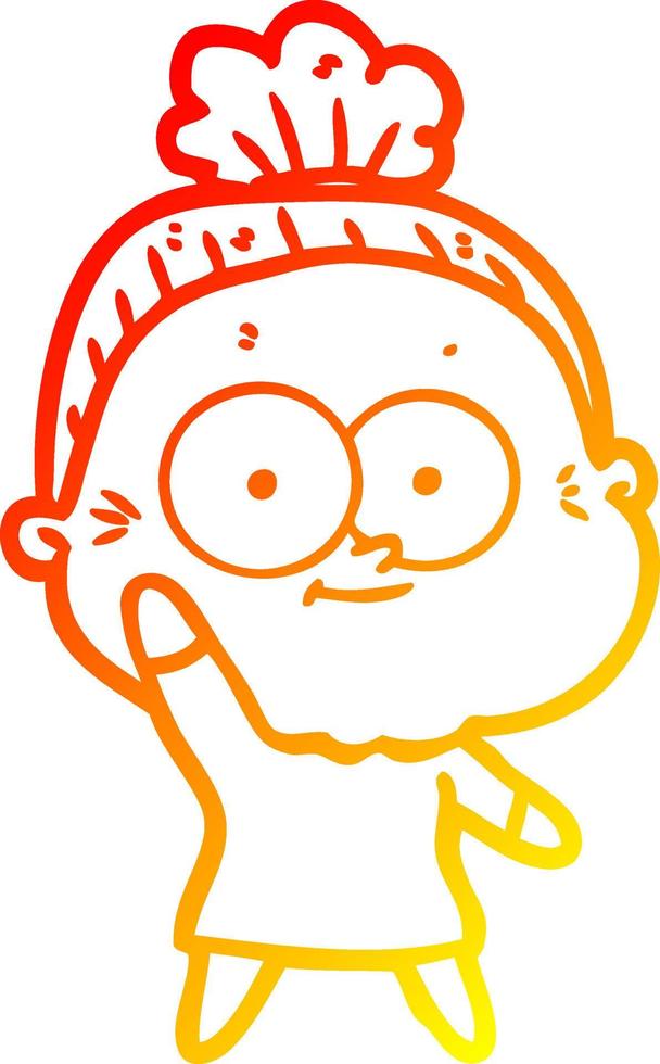 warm gradient line drawing cartoon happy old woman vector