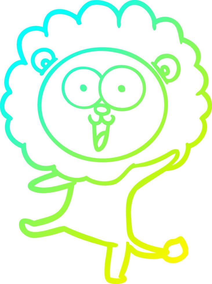 cold gradient line drawing happy cartoon lion vector