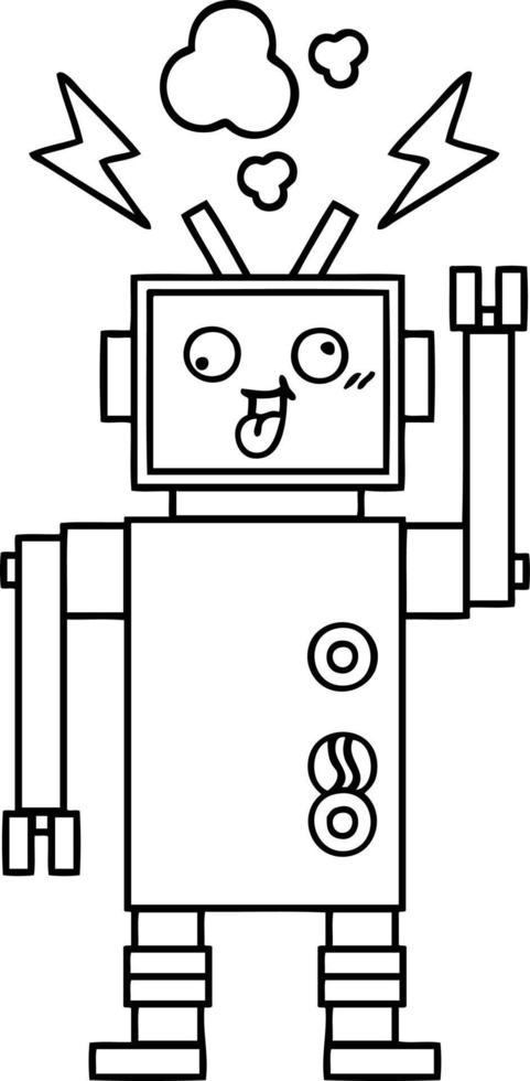 line drawing cartoon crazy broken robot vector