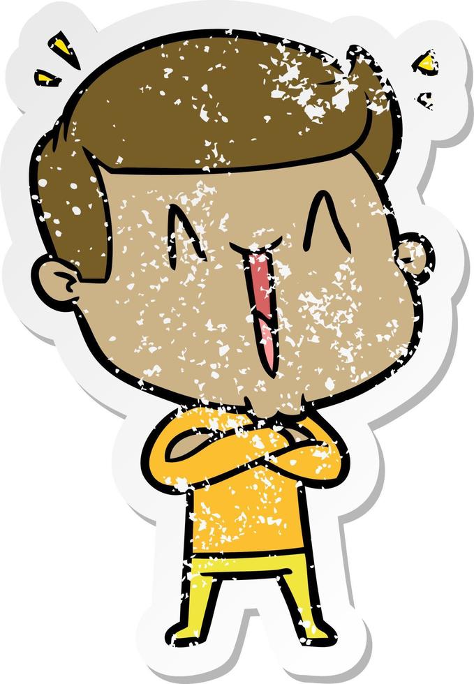 distressed sticker of a cartoon excited man vector