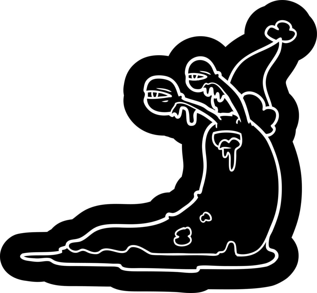 gross cartoon icon of a slug wearing santa hat vector