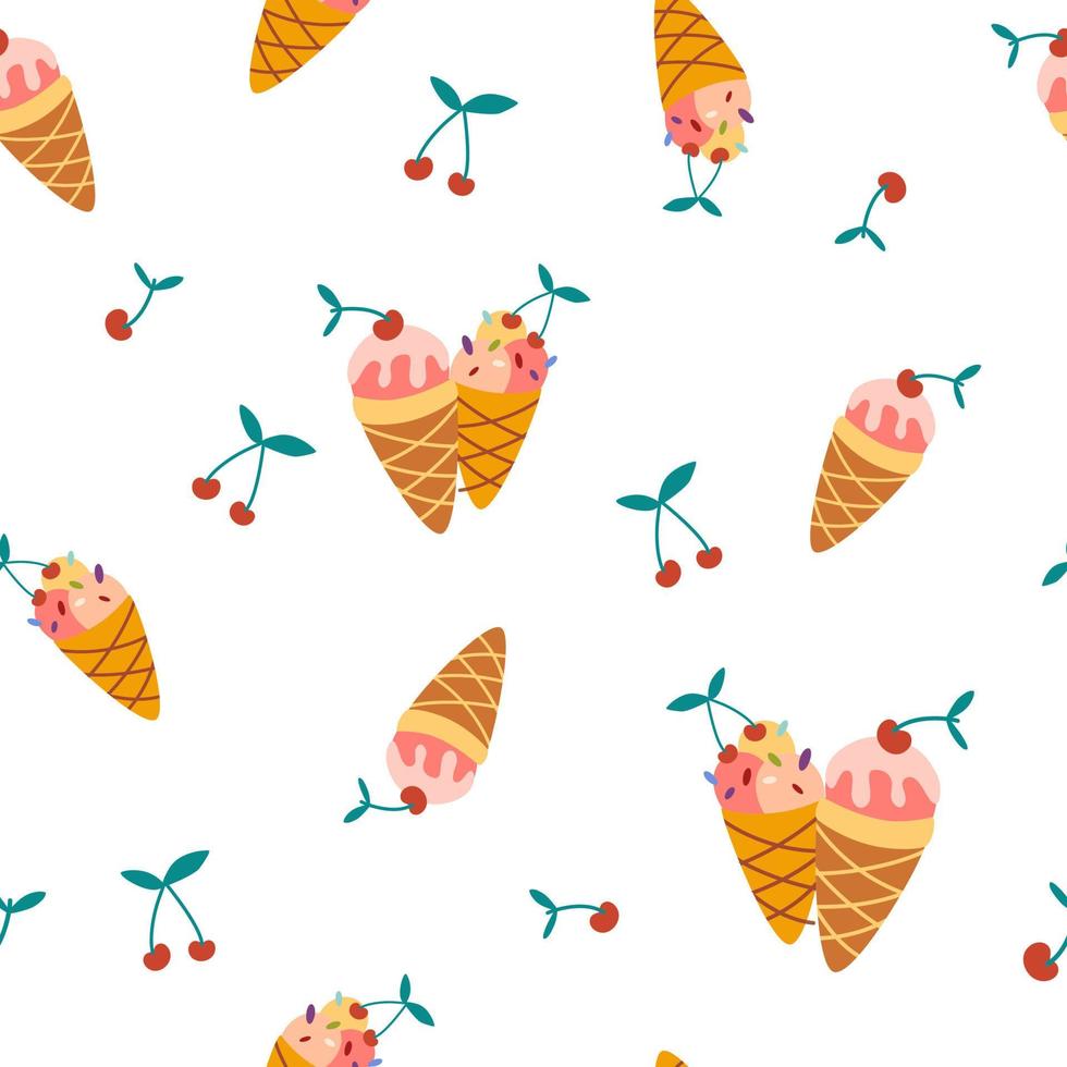 Ice Cream seamless pattern. Sweet summer dessert.  Perfect for texture for fabric, textile, wrapping paper, wallpaper. Vector cartoon illustration isolate