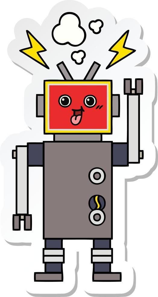 sticker of a cute cartoon crazed robot vector