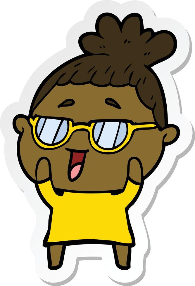 sticker of a cartoon happy woman wearing spectacles vector