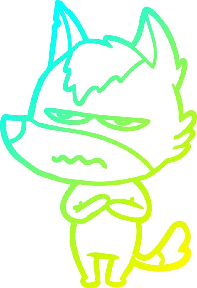 cold gradient line drawing cartoon annoyed wolf vector