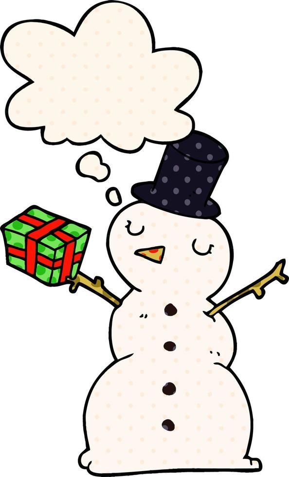 cartoon snowman and thought bubble in comic book style vector