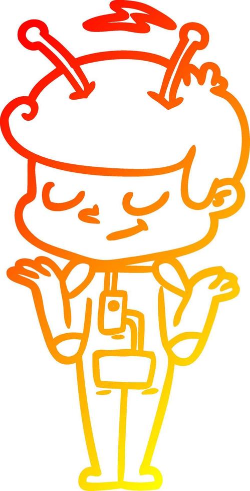 warm gradient line drawing friendly cartoon spaceman shrugging vector