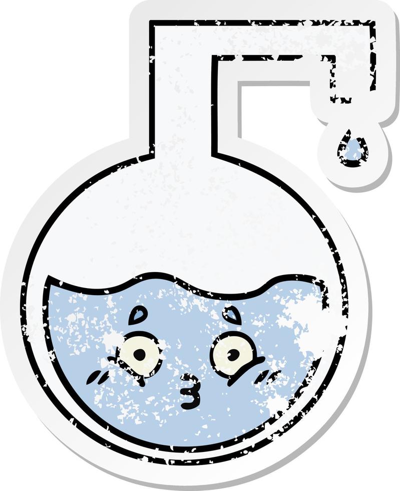 distressed sticker of a cute cartoon science experiment vector