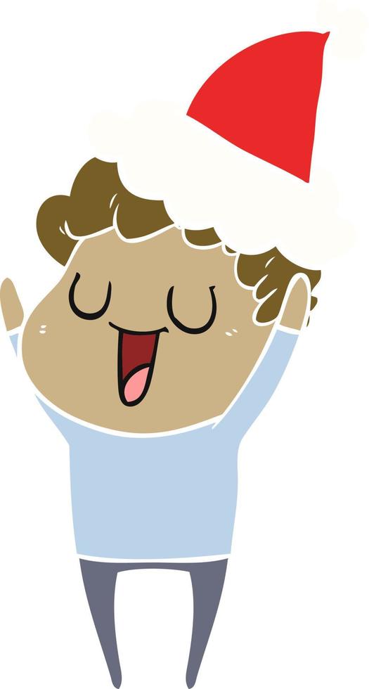 laughing flat color illustration of a man wearing santa hat vector