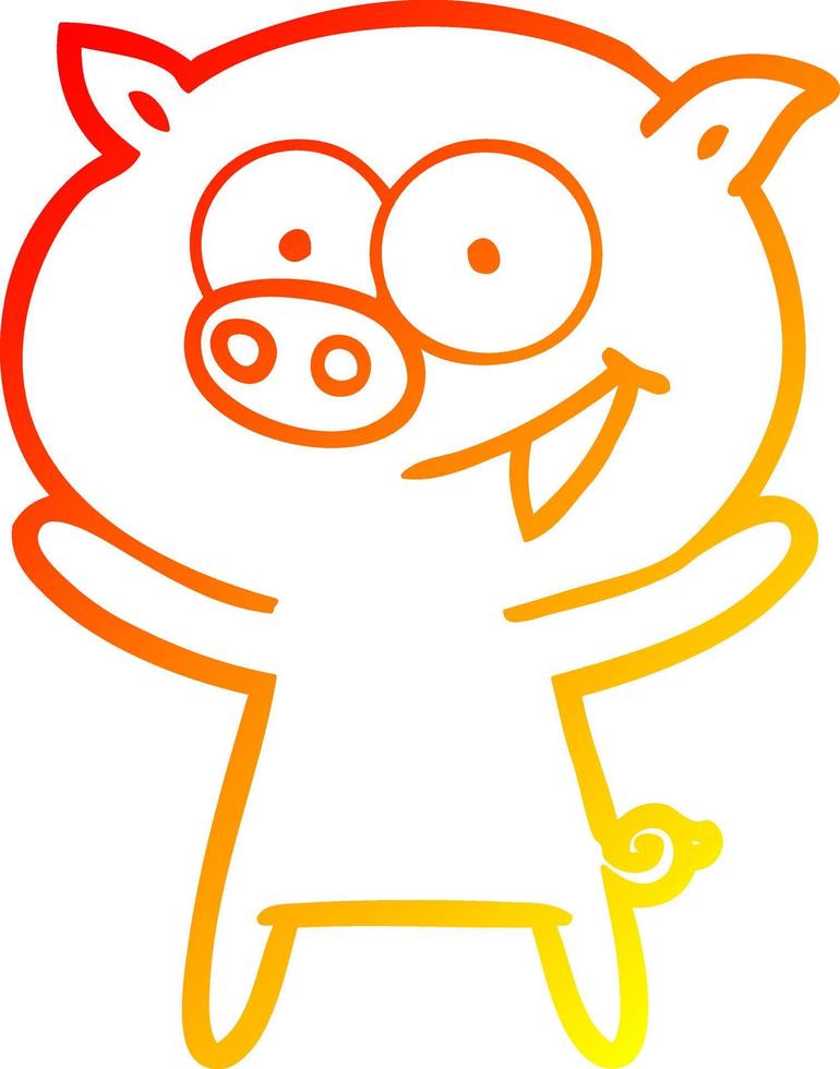 warm gradient line drawing cheerful pig cartoon vector