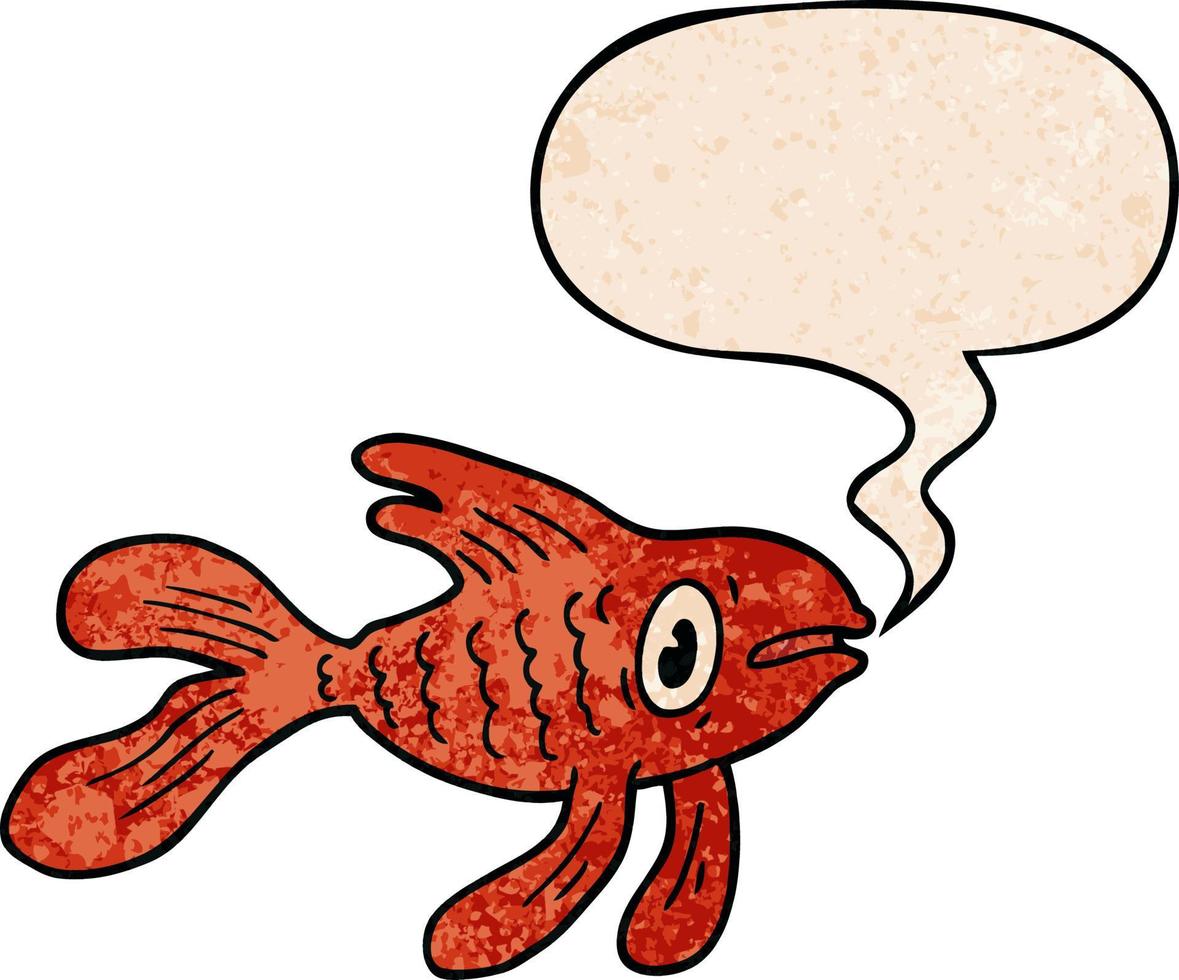 cartoon fish and speech bubble in retro texture style vector
