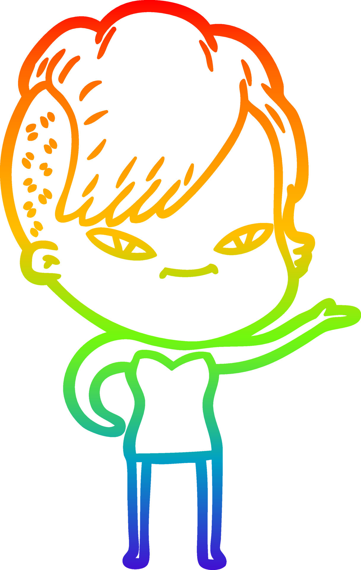 rainbow gradient line drawing cute cartoon girl with hipster haircut ...