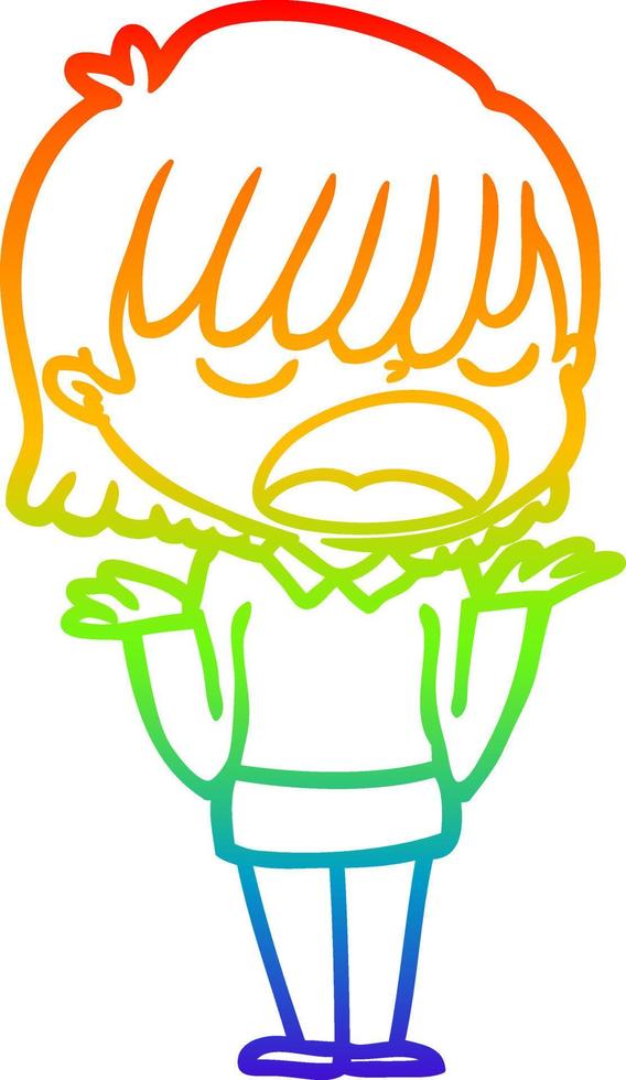 rainbow gradient line drawing cartoon woman talking loudly vector