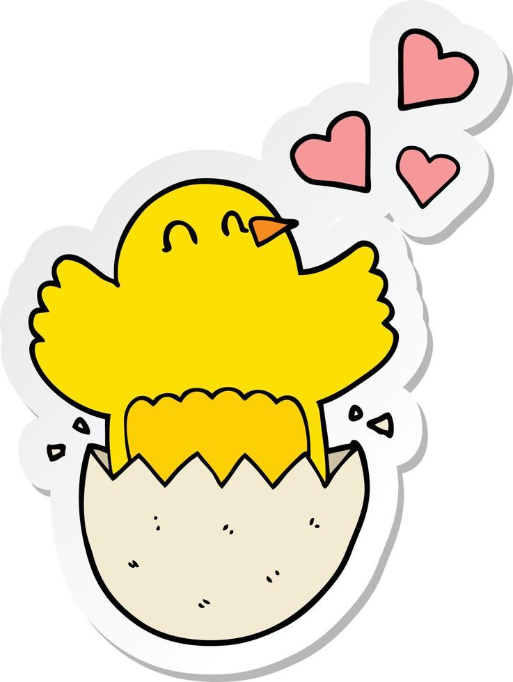 sticker of a cute hatching chick cartoon vector