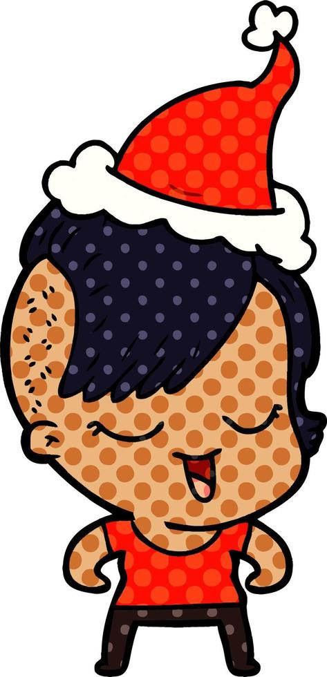 feliz ilustración de estilo cómic de una niña con sombrero de santa vector