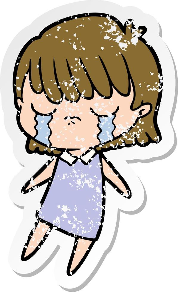 distressed sticker of a cartoon woman crying vector