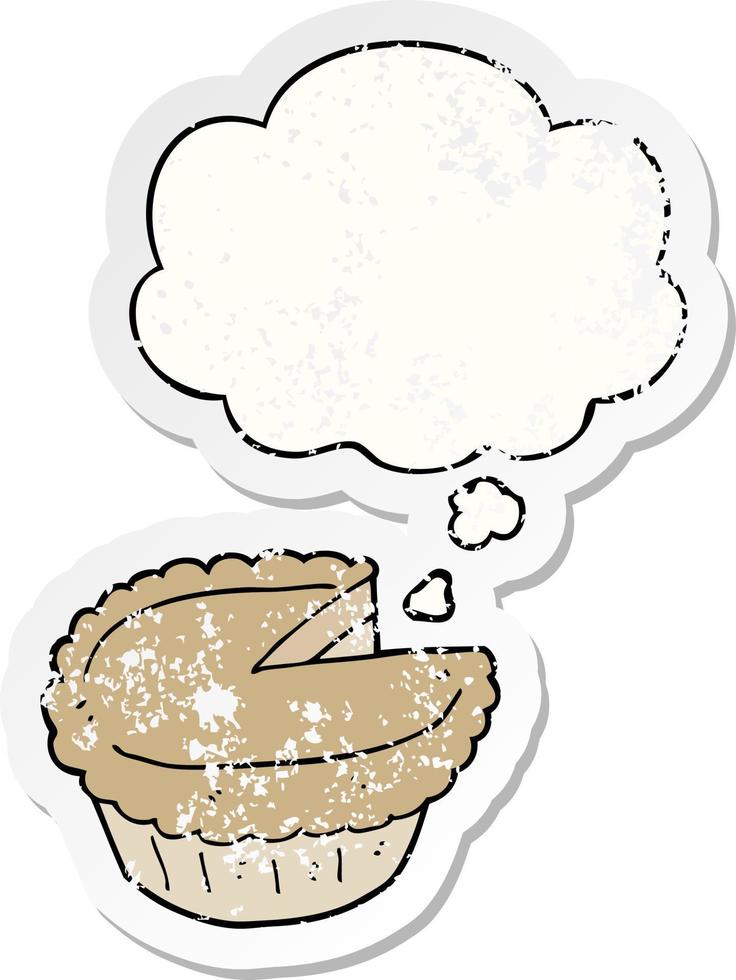 cartoon pie and thought bubble as a distressed worn sticker vector