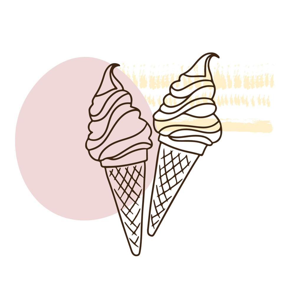 Pair of ice cream, sweet cream, frozen juice, doodle style vector